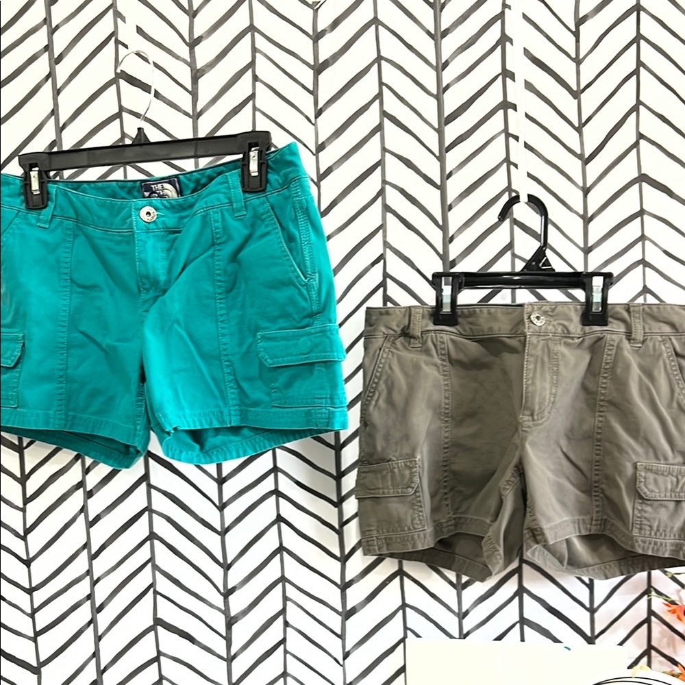 The North Face Turquoise Blue and Cocoa Brown Cargo Shorts, Size 4, Sold as Set
